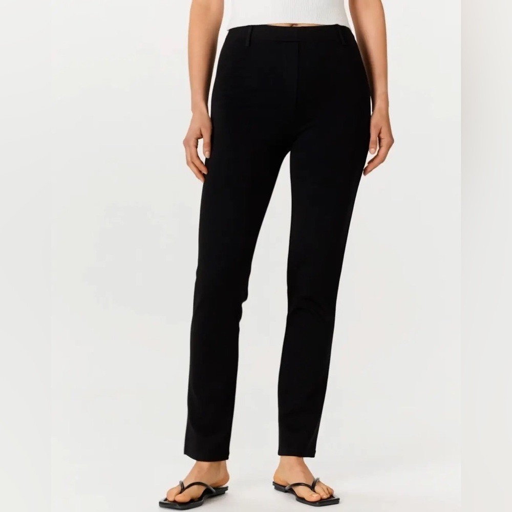 Quince Ultra Stretch Ponte Straight Leg Pants Petite Womens M Black Pull On Work